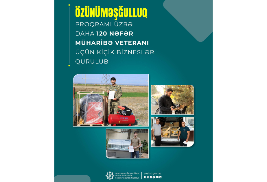 Özünüməşğulluq proqramı üzrə daha 120 müharibə veteranı üçün kiçik bizneslər qurulub