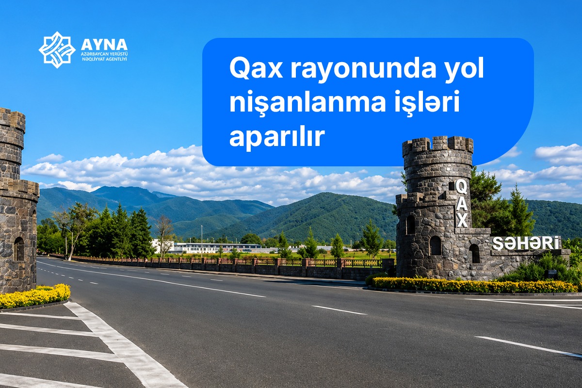 Qax rayonunda yol nişanlanma işləri aparılır