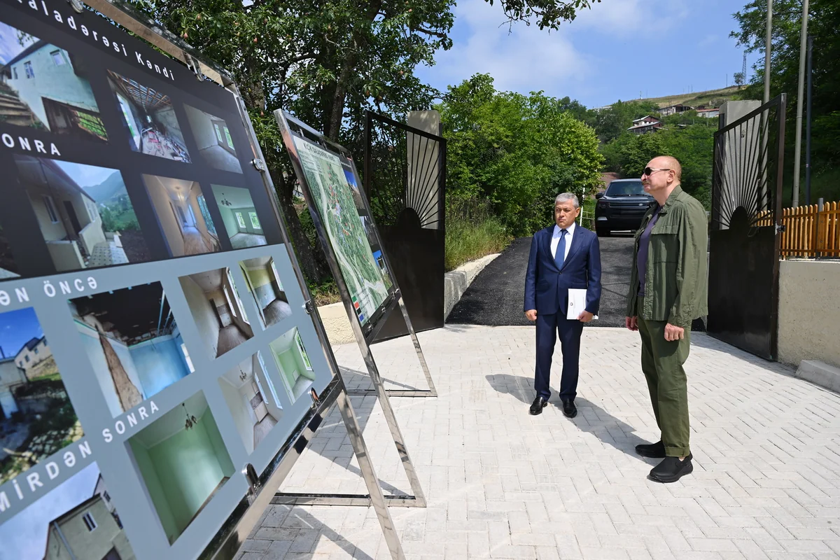 İlham Əliyev Şuşanın Kiçik Qaladərəsi kəndində görülən işlərlə tanış olub və kəndə qayıdan sakinlərlə görüşüb