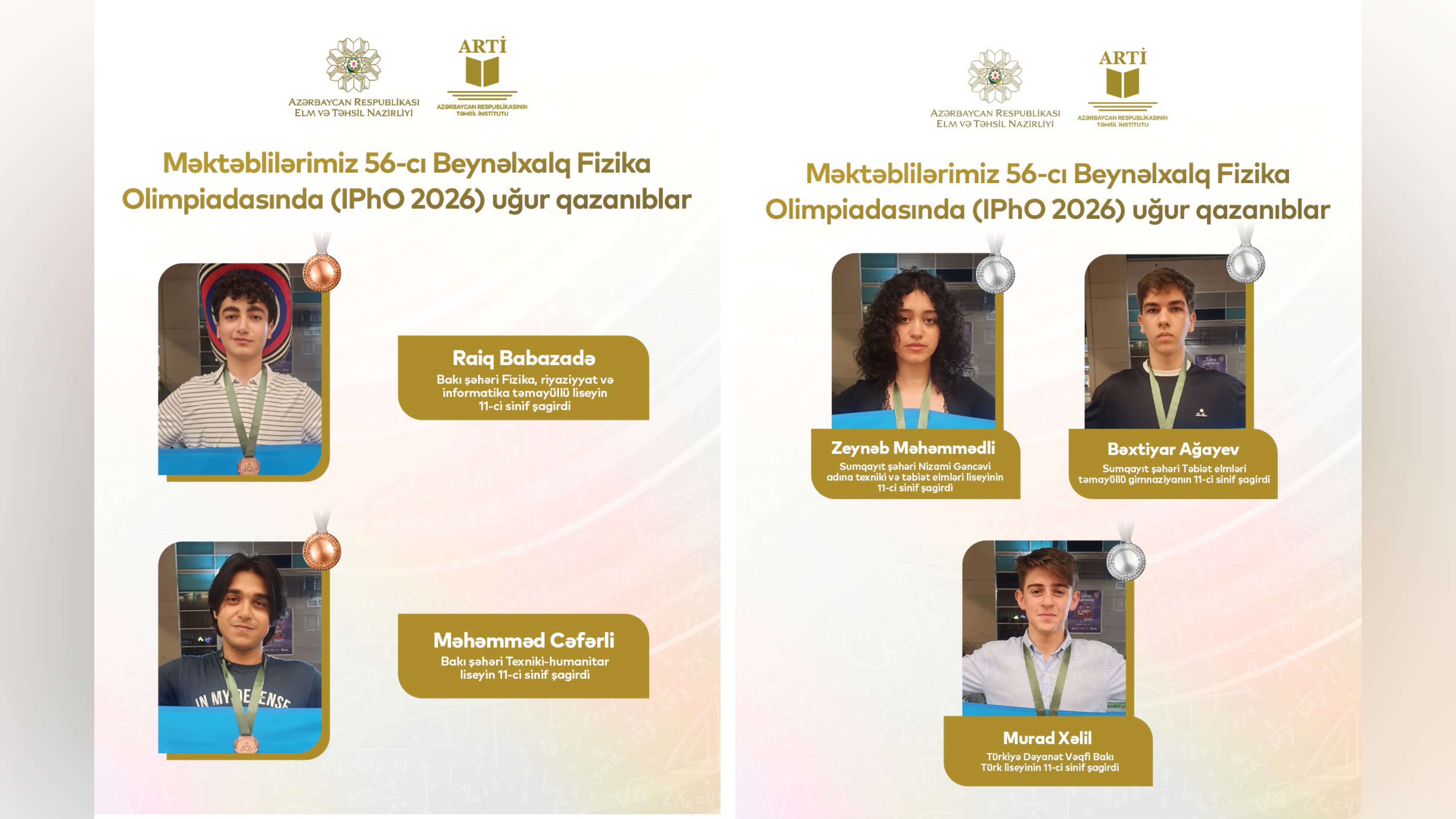 Azərbaycan məktəbliləri Beynəlxalq Fizika Olimpiadasında son 20 ilin ən yüksək nəticəsini əldə ediblər
